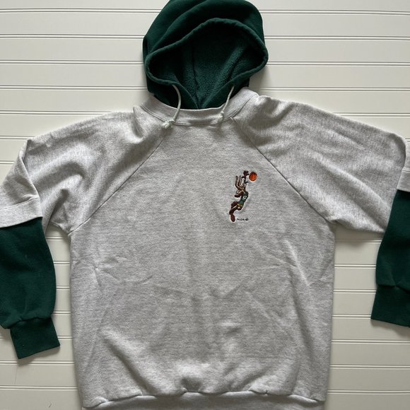 Gray Space Jam Color Block Hoodie with Drawstrings - Picture 4 of 9